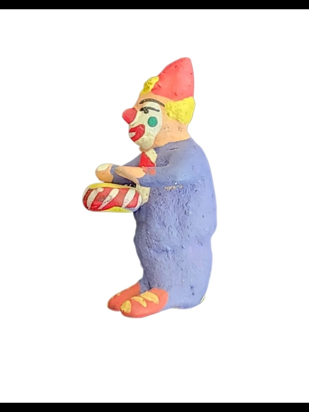 Vintage Folk Art Clay Hand-Painted Clown Figurine– Whimsical